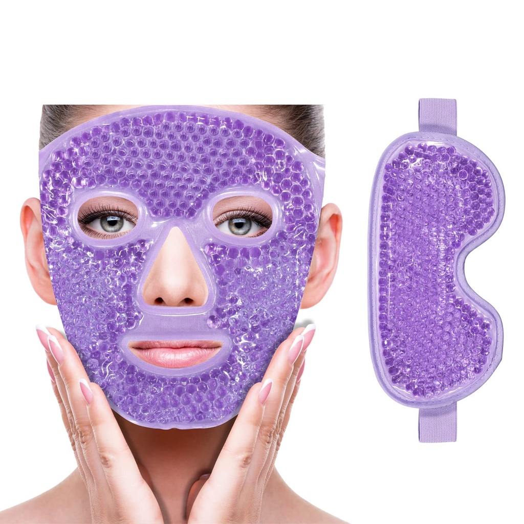 ZNÖCUETÖD Soğutma Buz Yüz Göz Maskesi Puffiness, Bag Under Eyes,Sinus, Redness,Pain Relief,Dark Circles, Migraine,Hot/Cold Pack with Soft Plush Backing (Purple(1* Eye +)