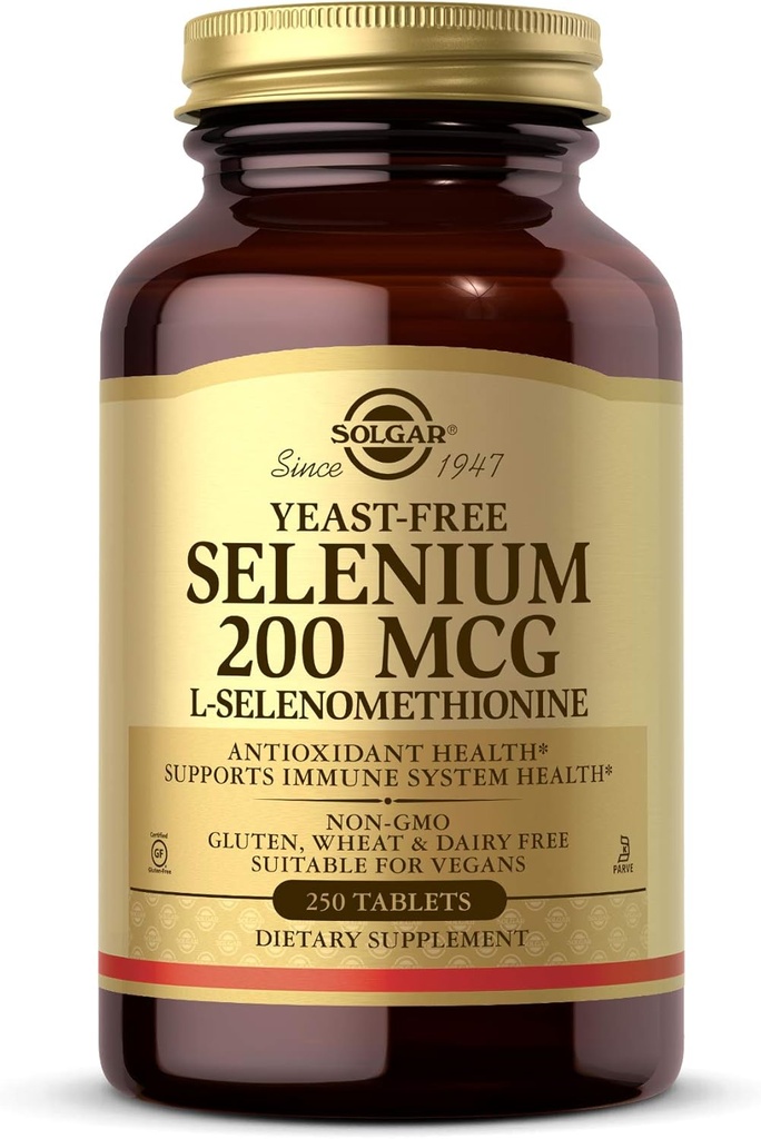 Solgar Yeast-Free Selenium 200 mcg, 250 Tablet - Antioksi ve Immune System Health - Non-GMO, Vegan, Gluten Free, Dairy Free, Kosher - 250 Hizmet