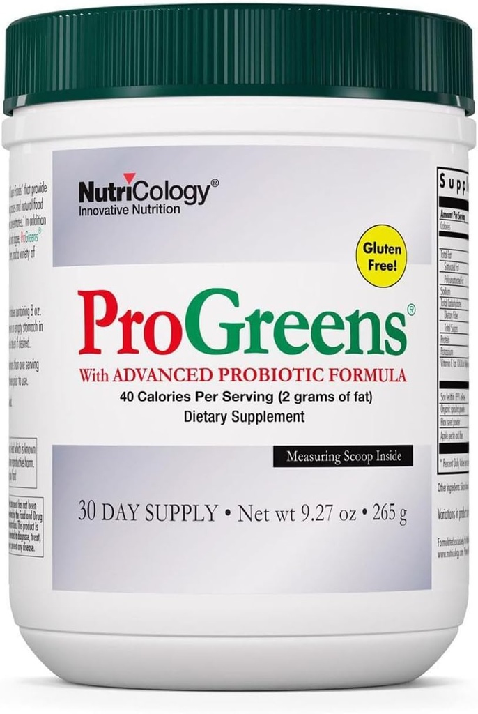 Nutricology ProGreens 265 g Toz - Organik Yeşiller Superfood Toz, Tozlu Yeşiller Ölmüş, Sağlıklı İçecek Tamam, Gelişmiş Probiyotik Formula - 30 Day Supply