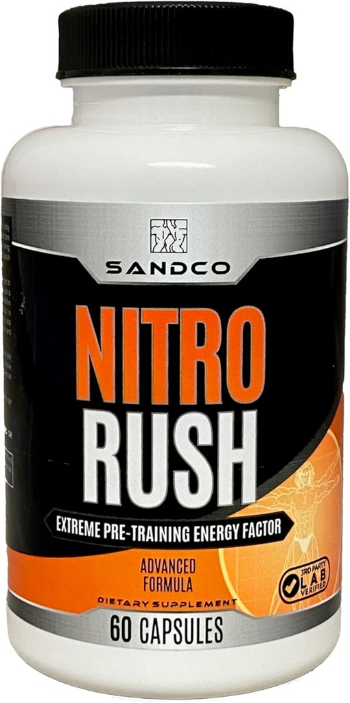 Sandco Nitro Rush Nootropic Brain Supplement – 60 Kont Focus Capsules for Concentration, for Men & Women – Hi Energy Brain Branson with Taurin, Vitamins B, Rhodiola – Brain & Memory Support