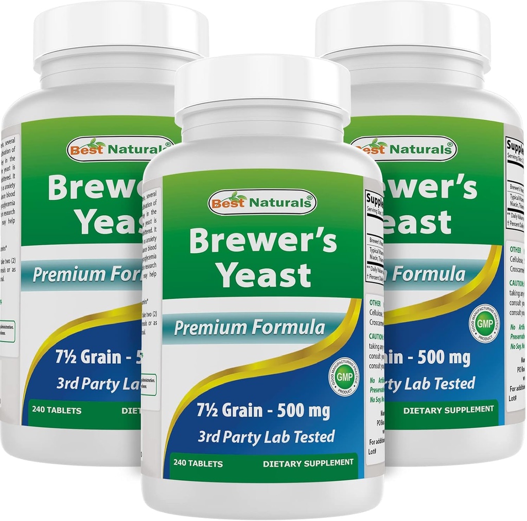 Best Naturals, Brewers Yeast, 7-1/2 σιτηρά με βιταμίνη Β1, Βιταμίνη Β2, 1000 mg 240 δισκία (240 Count (Pack of 3))