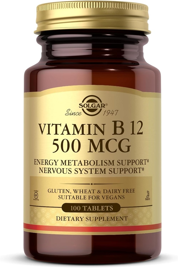 Solgar Vitamin B12 500 mcg - 100 Tablet - Vegan, Gluten Free, Süt Free, Kosher - 100 Hizmet
