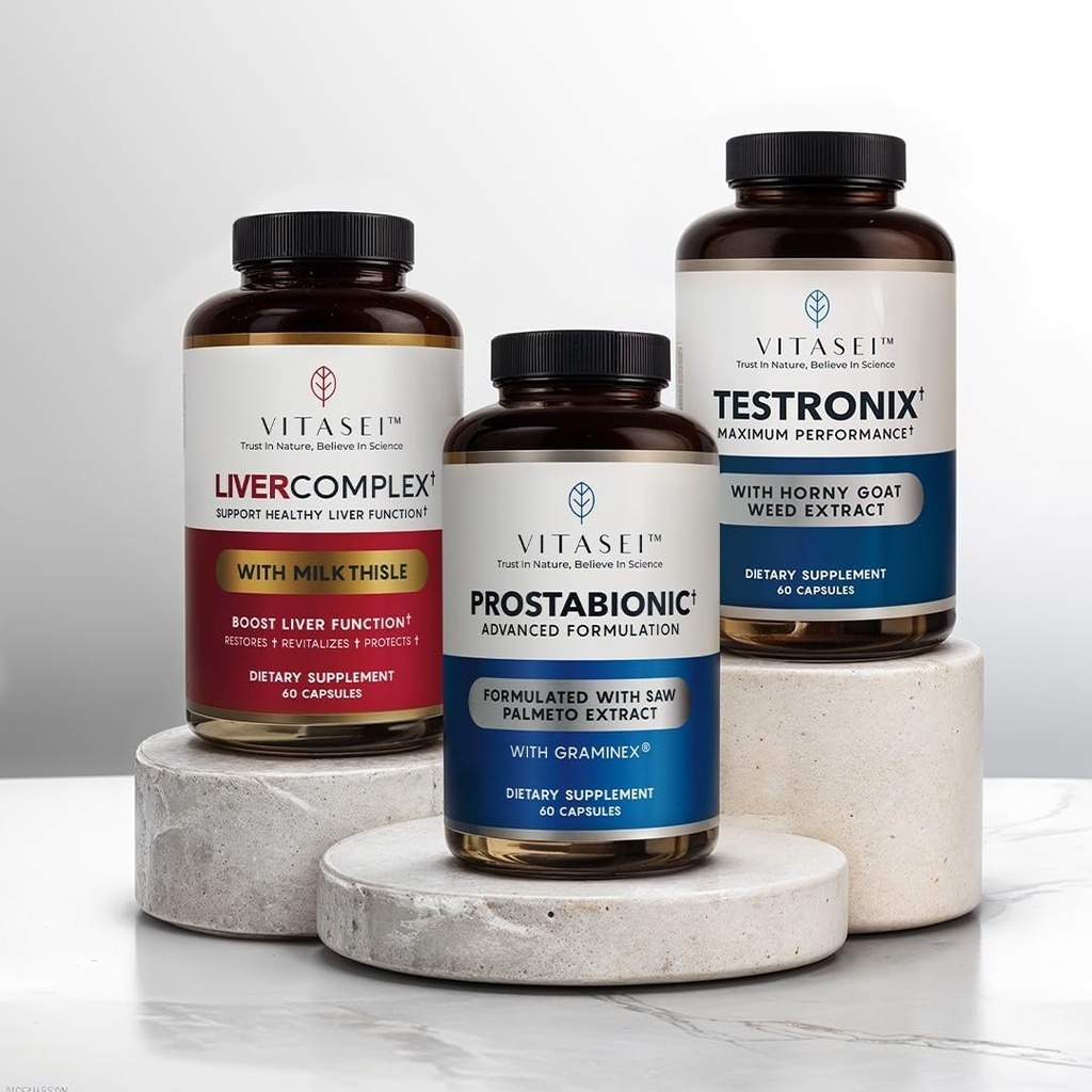 VITASEI Men's Health Power Pack – Testronix, Prostabonik & Liver Cleanse Sche – Boost Energy, Muscle, Prostate, and Liver Health with Targeted Supplements