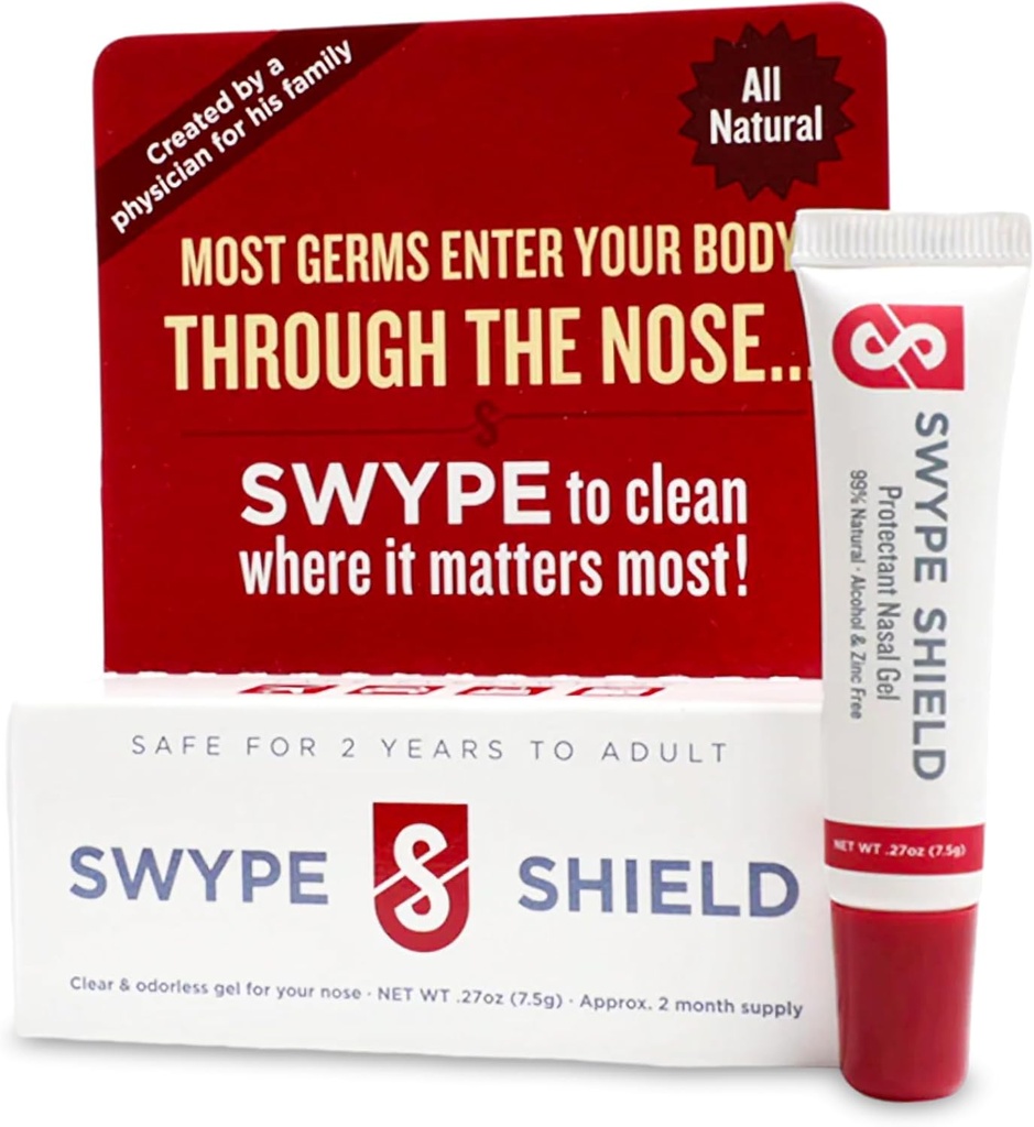 Swype Shield Airborne Parçacık ve Allergen Blocker Nasal Gel - Drug-Free, For Pollen Antifferers, for Airplane Travel - (Unscented) Over 180 Applications Per Tube (0.27 oz, 7.5g Pack of 1)