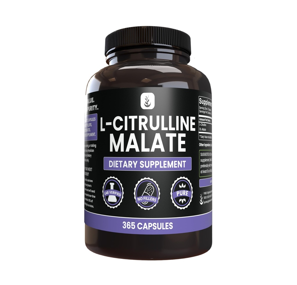 PURE ORIGINAL INGREDIENTS L-Citrulline DL-Malate 2:1 (365 Capsules) Magnezyum Or Rice Fillers, Always Pure, Lab TY