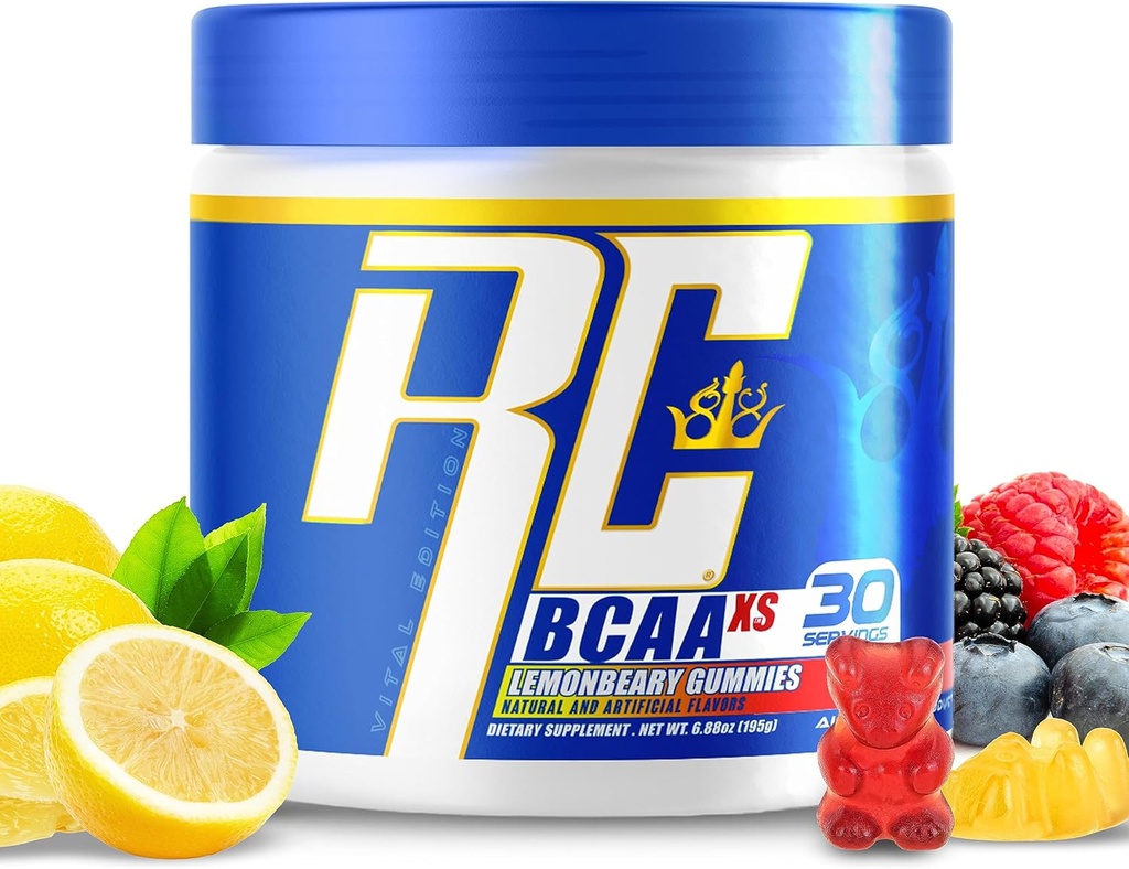 Ronnie Coleman'ın BCAA XS Tozu EAAs ile, Branşlı Zincir Meridis Post Workout Muscle Recovery, Sugar Free Hydration Drink for Women and Men, Lemonbeary Gummies, 30 Servisler