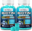 2 Pack Vegan Biotin Gummies for Hair, Skin & Nails - hizmet başına 20.000 mcg, Kadınlar ve Erkekler için uygun - 120 Gummies