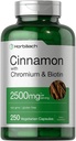 Horbäach Cinnamon with Chromium Picolinate 2500 mg | 250 Capsules | Plus Biotin | Vegetarian, Non-GMO, Gluten Free