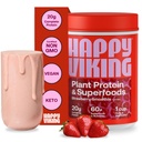 Mutlu Viking Strawberry Protein + Superfoods Toz, Venüs Williams, 20G proteini, Low Carb, Keto, Vegan, Gluten-Free, Non-GMO, Superfoods, Complete Mealchange, 1 Canister (24 oz.)