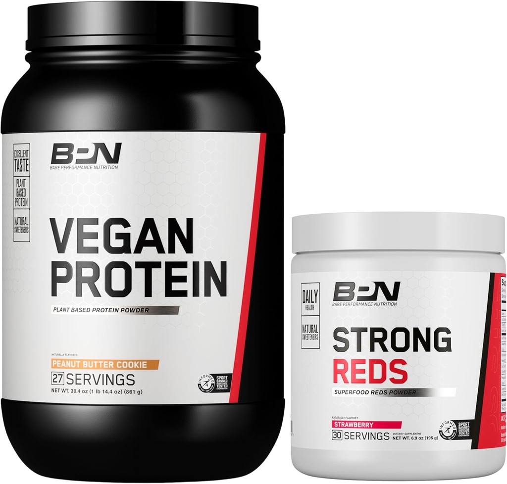 BARE ΕΠΙΔΟΣΕΙΣ ΔΙΑΤΡΟΦΗ BPN Φιστίκι Βούτυρο Vegan Πρωτεΐνη Cookie + Ισχυρό κόκκινο φράουλα BPN