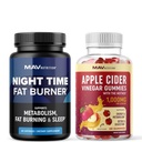 MAV NUTRITION Night Time Fat Burner Capsules ve Apple Cider Vinegar Gummies | Overnight Metabolism Branson for Stomach Fat Burning Support with Melatonin & ACV | 1 Ay Supply