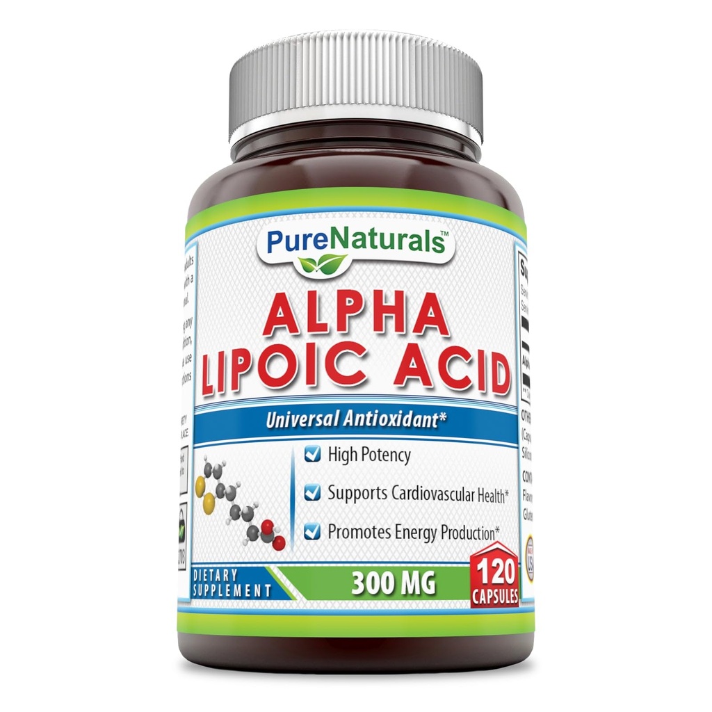 Pure Naturals Alpha Lipoic Acid 300 Mg Capsules, 120K *Depres Cardiovascular Health & Energy Production*