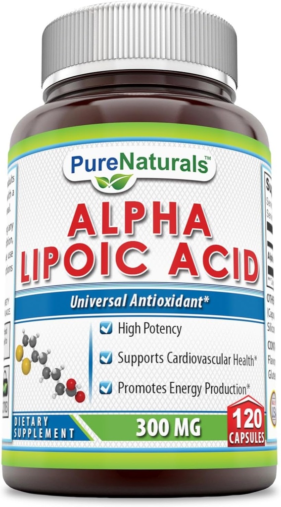 Pure Naturals Alpha Lipoic Acid 300 Mg Capsules, 120K *Depres Cardiovascular Health & Energy Production*