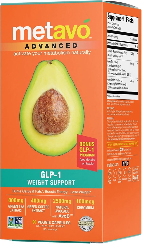 Metavo Advanced Kilo Desteği – Doğal Diyet Sağlıklılığı Geliştirmek için Temel Diyet Supplements, Aokados, Green Tea, Chromium & Green Coffee, 90 Easy-to-Sw Diyet Pills