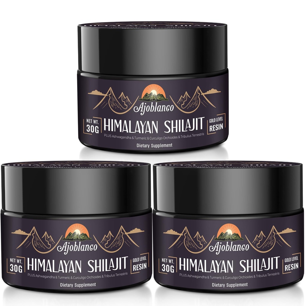 Ajoblanco 600mg Φυσικό οργανικό Shilajit των Ιμαλαΐων Resin - Gold Shilajit Resin με οργανική Ayurvedic Blend σε υψηλή ισχύ για την ενέργεια, τη δύναμη και την ασυλία, πακέτο των 3