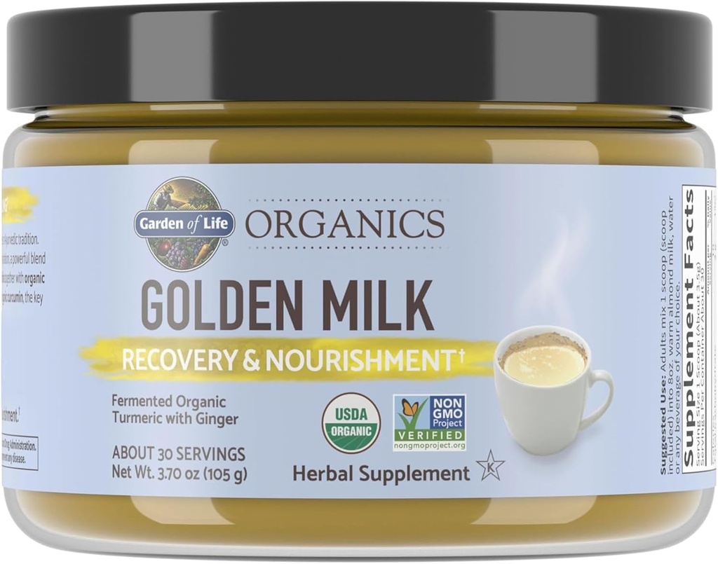 Life Organics Golden Milk Recovery & Nourishment Toz - 44 mg Turmeric Curcumin (95 Curcuminoids), Ashwagandha - Organik Non-GMO Vegan & Gluten Free Herbal Supplements, 30 Hizmet