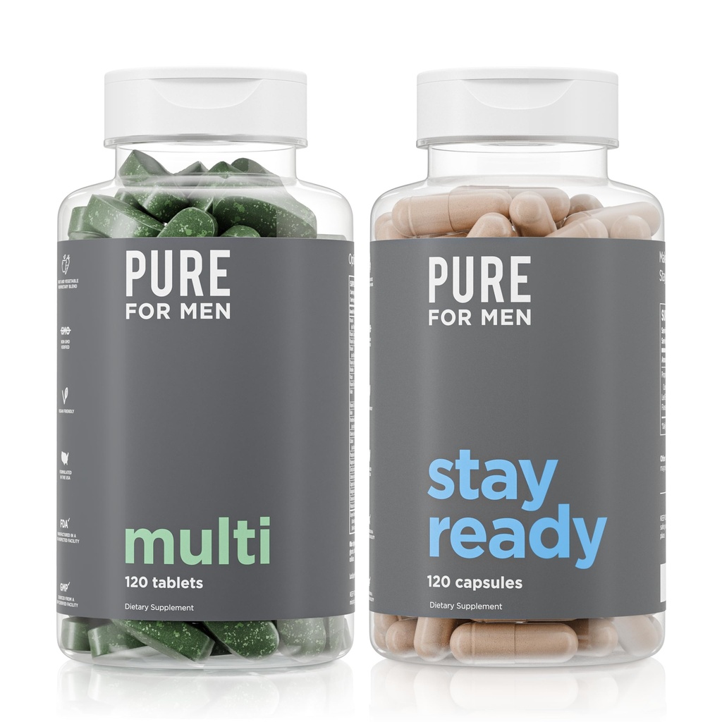Erkekler için Saf Hazır Fiber Supplement (120 Capsules) + Vegan Multivitamin (120 Capsules)