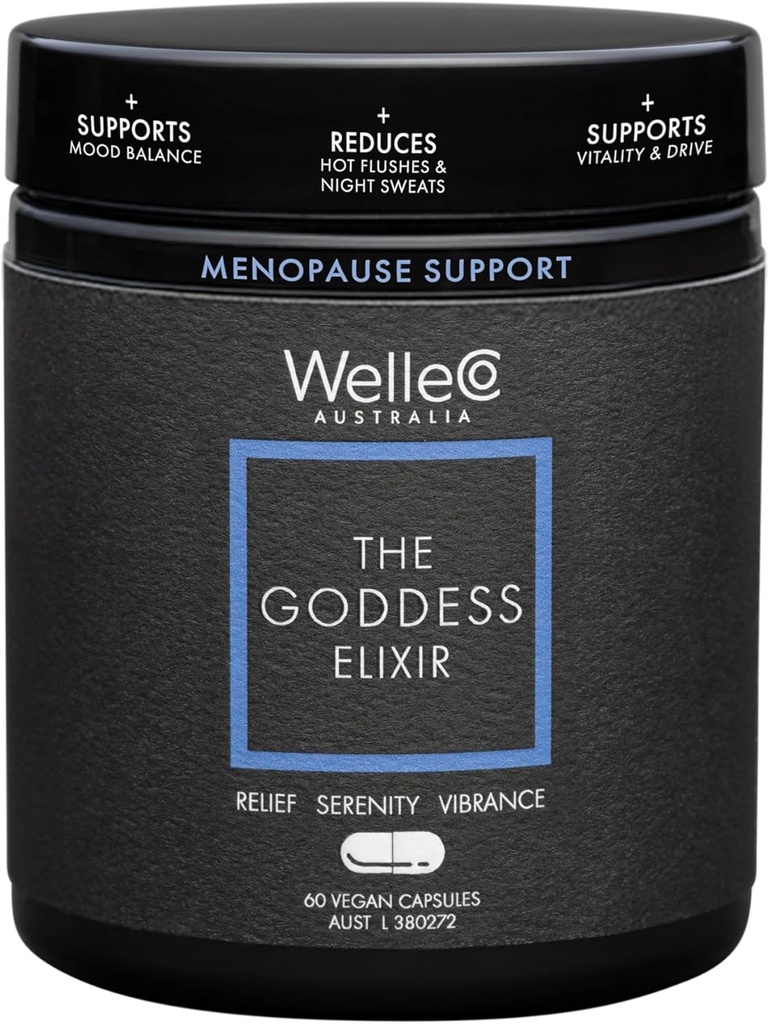 WelleCo The Goddess Elixir, Menopause Supplement for Women with Vitex, Red Clover & B Vitamins, Supports Hormon Balance, Night Sweats & Hot Flashes Relief, 60 Capsules