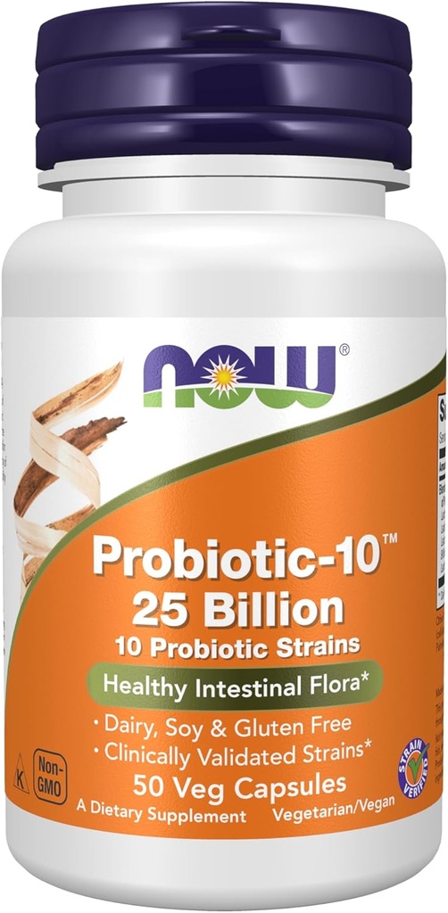 Şimdi Gıdalar Tamamlıyor, Probiyotik-10TM, 25 Milyar, 10 Probiyotik Strains, Süt, Soy ve Gluten Free, Strain TY 50 Veg Capsules