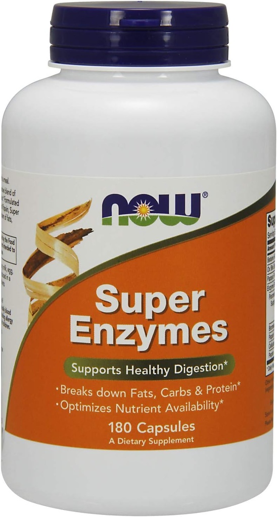 NOW Συμπληρώματα, Super Enzymes, Formulated with Bromelain, Ox Bile, Pancreatin και Papain, Super Enzymes, 180 Κάψουλες