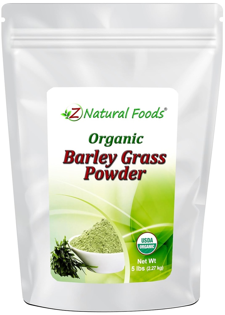 Z Doğal Gıdalar Organik Barley Grass Toz - USDA Organik Bütün Gıda Enerji Güçleri, Detox & pH Dengesi, Mineraller - Su için Antioksi Mix, Su, Smoothies, 5 lbs