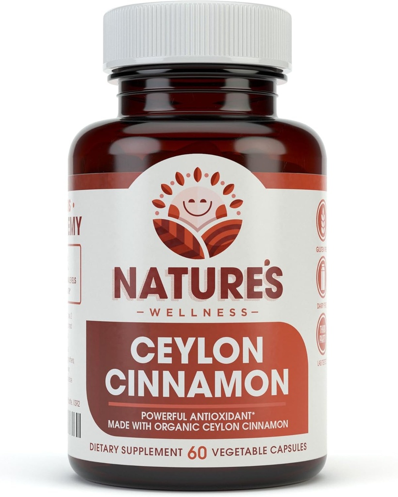 Organik Ceylon Cinnamon - 1200 mg | Güçlü Antioksi | Ortak Sağlık ve Hareketlilik | Non-GMO | 60 Veg Capsules