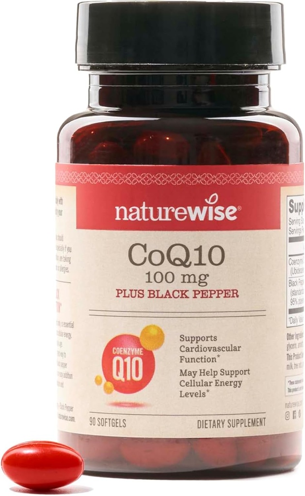 NatureWise CoQ10 100 mg + Black Pepper Softgels - High Abxia Coenzyme Q10 + Black Pepper - Heart Health + Cellular Energy - Vegan, Non-GMO, Gluten-Free - 90 Count[90-Day Supply]