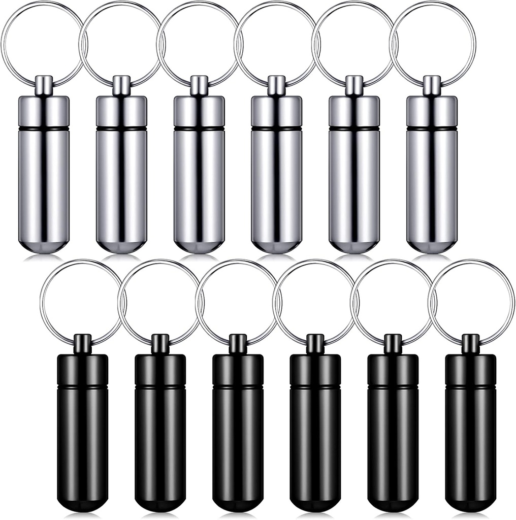 Patelai 12 Adet Portreatif Makyaj Pill Sahibi Erkekler için Mini Pocket Pill Vakası Kadınlar için Alüminyum Geocache Konteyner Sular Metal Tıp Şişe Organizer Açık Kamp Seyahat (Black ve Silver)