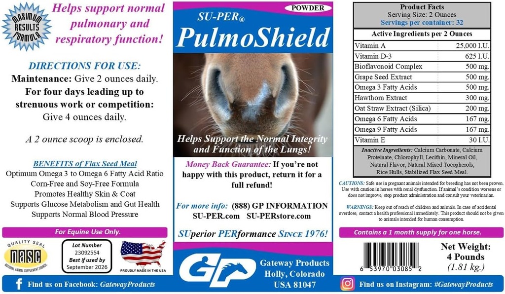 SU-PER PulmoShield Horse Respiratory Supplement - Atlarda Sağlıklı Lung Fonksiyonlar - Normal Pulmonary & Respiratory Support - Horse Vitamins & Minerals - 4 Pound, (2 Pack)