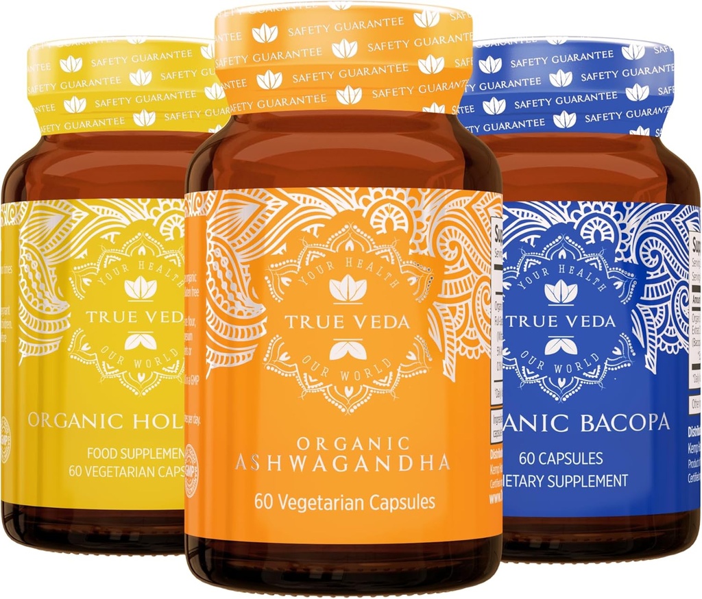 True Veda Relaxation Sche USDA Organic | Multi-Award-Winning | Ashwagandha KSM-66® | Kutsal Basil B6 | Bacopa Monnieri Capsules