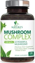 Mushroom Brain Supplement 1330 mg - 10 in 1 High Strength Mushroom Kompleks with Lions Mane, Türkiye Tail, Reishi, Cordyceps, Chaga & Brain Nootropic Complex for Memory & Focus Support - 120 Capsules