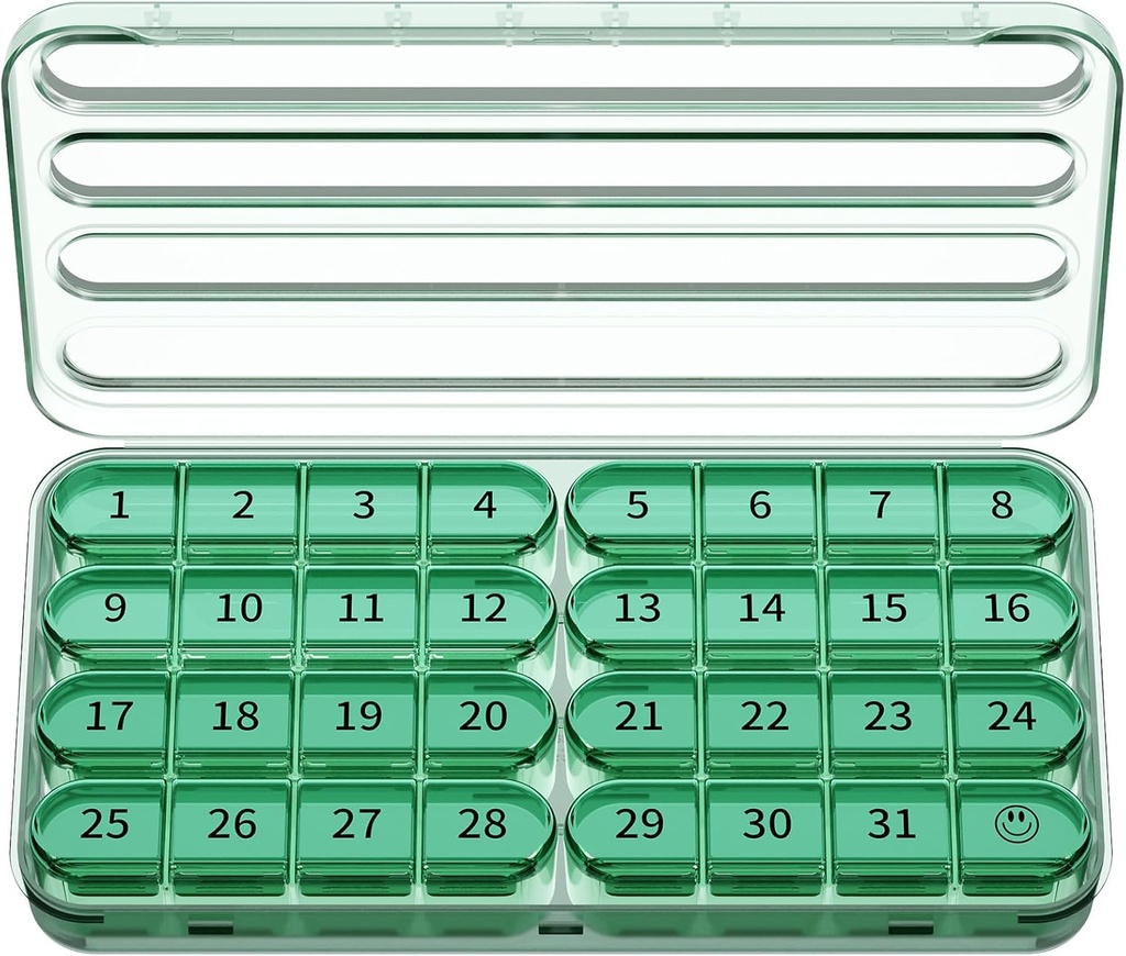 Zoxy Monthly Pill Organizer 1 Bir Gün, 30 Gün Pill Box Organizer Bir Gün Bir Gün, Seyahat Için Büyük Bir Ay, 31 Günlük Medcine Konteyneri Vitaminler, Tamam & İlaçlar (Olive)