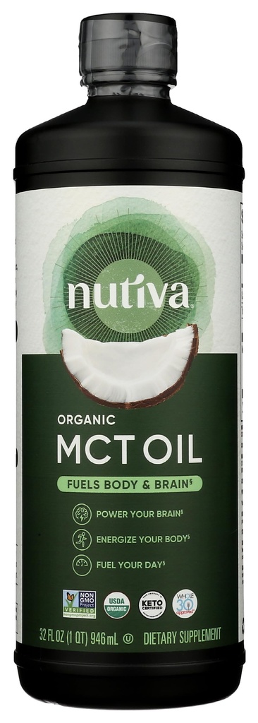 Οργανικό MCT της Nutiva Oil, Unflavored, 32 Oz, USDA Organic, Non-GMO, Non-BPA, Whole 30 Εγκεκριμένα, Vegan, Gluten-free & Keto, 14g MCT ανά υπηρεσία & ουδέτερο άρωμα για την ενίσχυση της ενέργειας στον καφέ, Shakes και σαλάτες