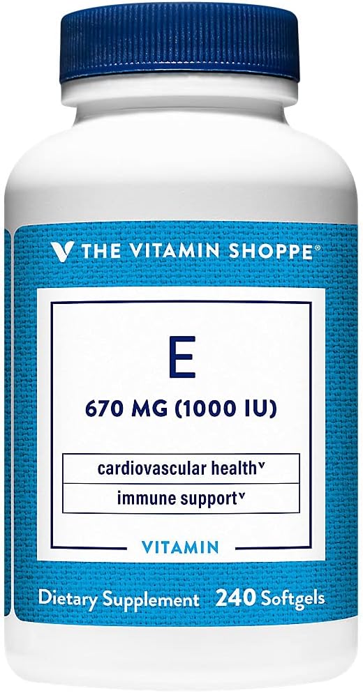Η βιταμίνη Shoppe Βιταμίνη Ε 1.000IU - Φυσική Πηγή, Υποστηρίζει Υγιές Καρδιαγγειακό Σύστημα, Ανοσολογική Υγεία & Υγεία των ματιών - Μια φορά την ημέρα (240 Softgels)