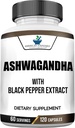 Ashwagandha 6000 mg, Ashwagandha Root, Ashwagandha Capsules, Organik Ashwagandha Capsules, Ashwagandha Organik Kara Pepper Ekstraksiyonu, Aswagandha, 120 Veggie Caps