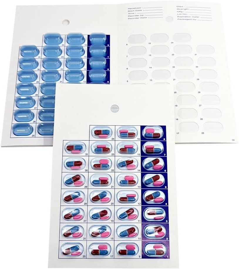 Μηνιαία Pill Organizer Ψυχρή Σφραγίδα Φάρμακα Κάρτες blister – DIY Pharmacy Pill Συσκευασία για Φάρμακα, Disposable, Εύκολο στη Χρήση, Απλά Συμπληρώστε και Σφραγίστε (31 Day-6 Πακέτα)