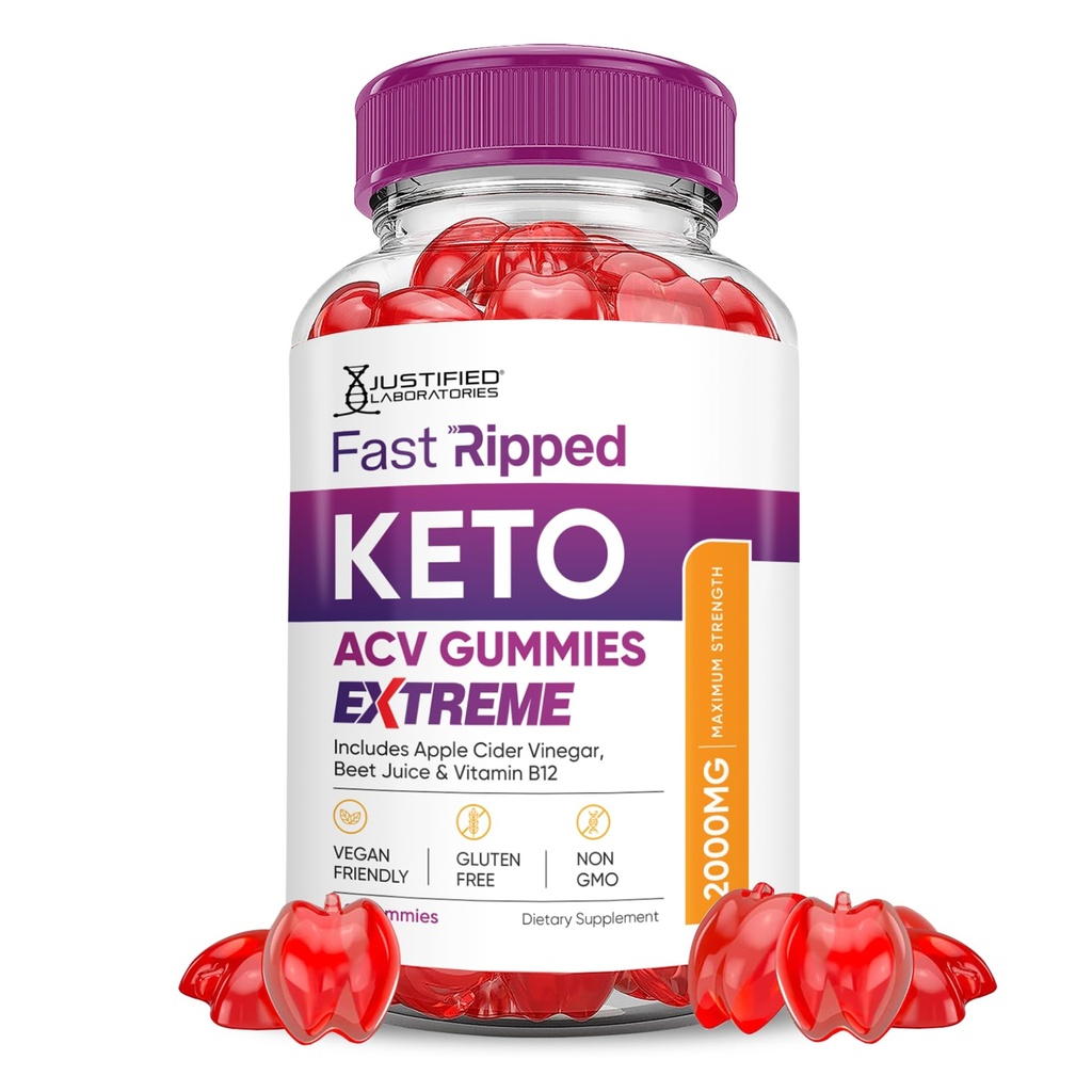 Justified Laboratories Fast Ripped Keto ACV Gummies Extreme 2000MG Fast Ripped Keto Gummies Apple Cider Vinegar Formulated with Pomegranate Beet Juice B12 Vegan Non GMO 60 Gummys