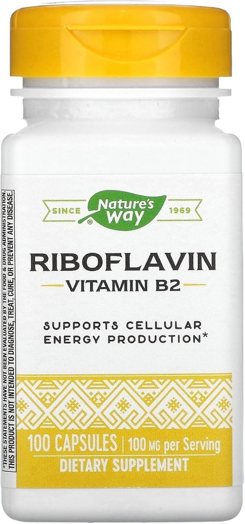 Nature's Way Vitamin B2, 100 mg Riboflavin, 100 Capsules, 2 Paket