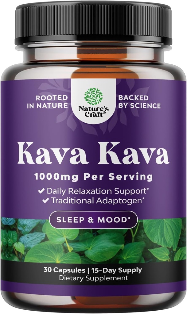 Kava Kava Root Extract Supplement 1000 mg - Hızlı Herbal Support with Kavalactones for Balanced Mood - Comfort Calming Capsules for Stress Support & Better Sleep - 15 Services