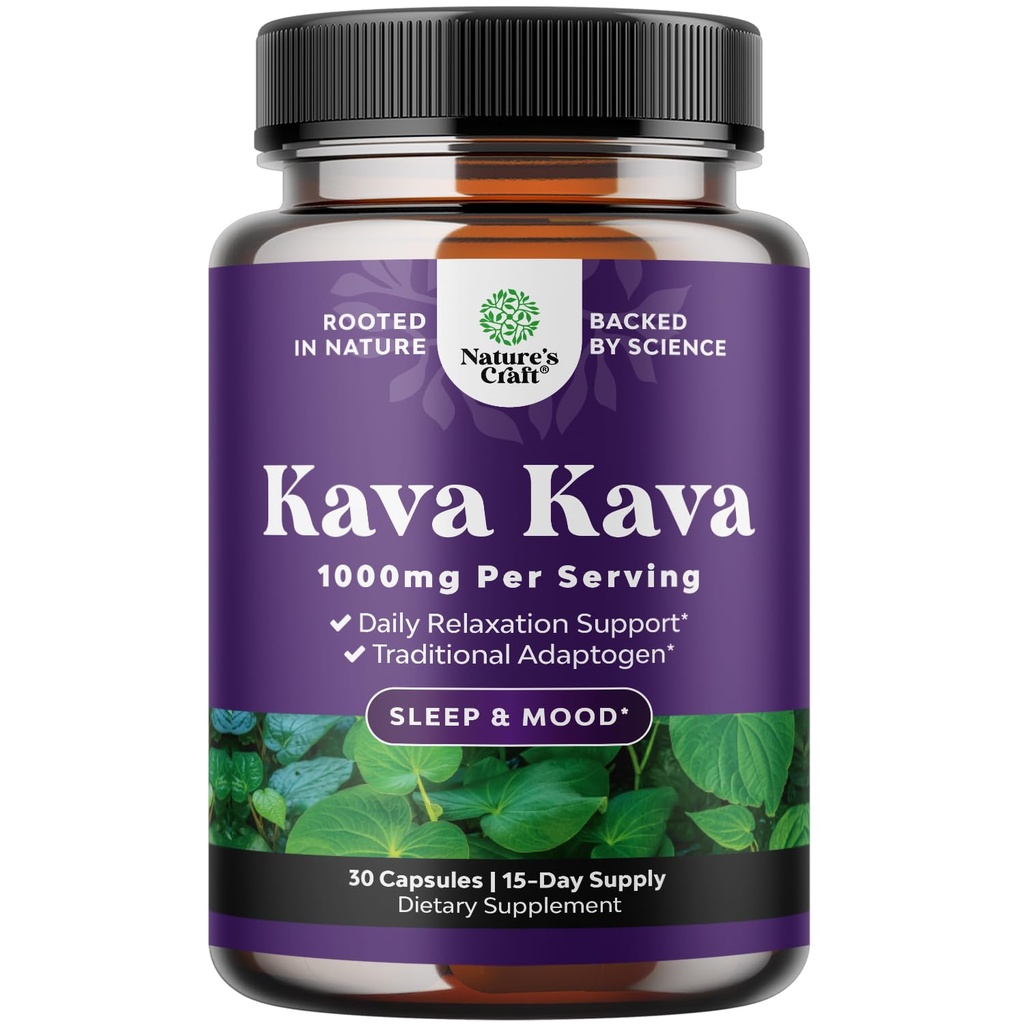 Kava Kava Root Extract Supplement 1000mg - Γρήγορη ενεργός βοτανική υποστήριξη με Kavalactones για ισορροπημένη διάθεση - Χαλαρώστε την ηρεμία κάψουλες για υποστήριξη στρες & καλύτερο ύπνο - 15 εξυπηρετήσεις