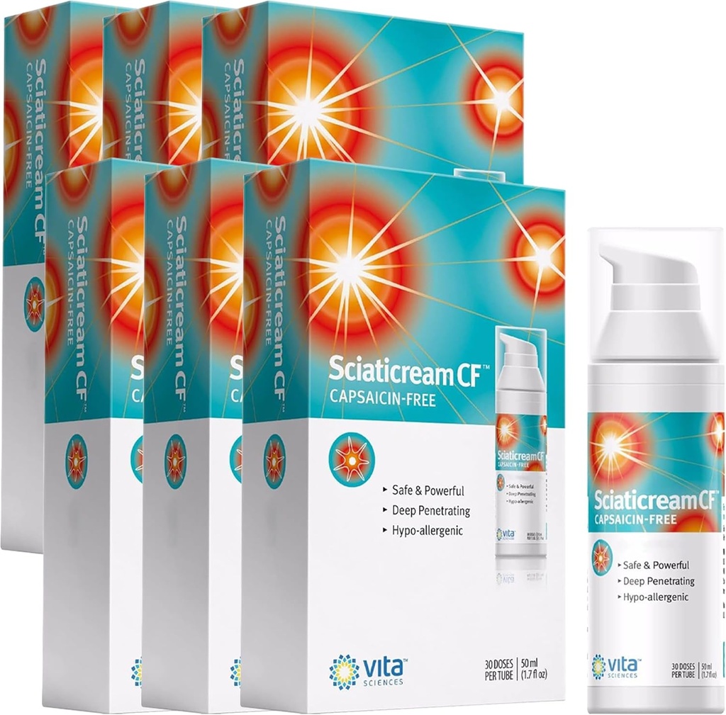 Vita Sciences Sciaticream CF: Hızlı Soothing Cream for Sciatic Nerve with Arnica, B1, B5, B6, MSM, Aloe and Coconut Oil Base. Capsaicin-FREE. Hızlı Soothing Formula - 6 Paket