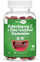 Gummys ψευδάργυρου Elderberry - Βιολογικό Sambucus Gummys Elderberry με ψευδάργυρο και βιταμίνη C - Vegan Immune Support for Adults and Kids - Chewable Elderberries Supplements for Immunity Boost - 60 Gummies