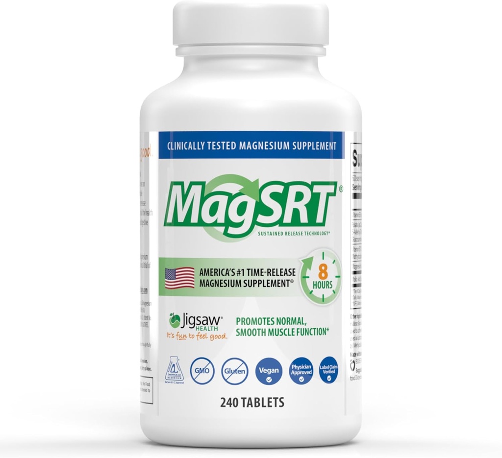 Jigsaw Health MagSRT | Magnesium Supplement with Vitamin B6, Folate & B12 | 240 Tablets | 60 Servings