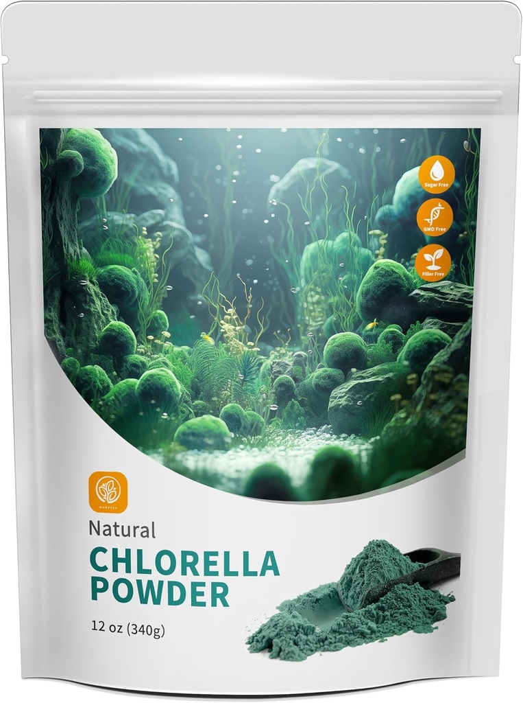 Chlorella Powder Natural με 12 oz - Chlorophyl Powder, Υποστηρίζει το ανοσοποιητικό σύστημα & λειτουργία του ήπατος, Διατηρήστε τη Νεότητα, Vegan, Πλούσια σε Vegan Protein και Βιταμίνες.