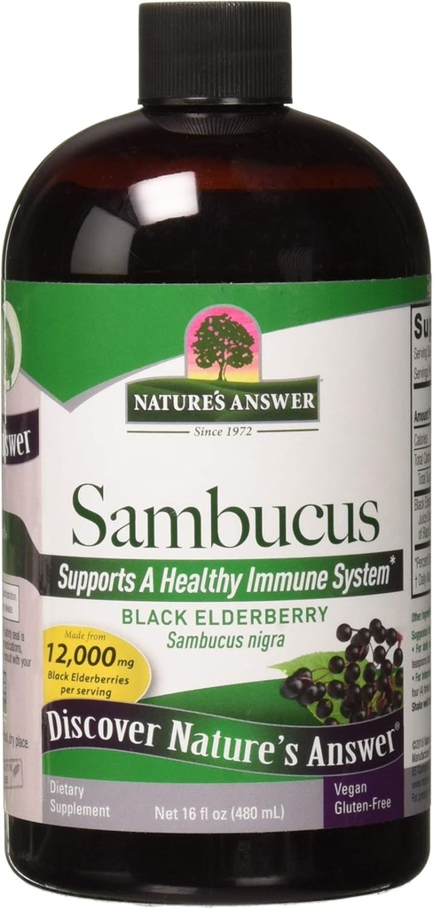 Nature's answer Sambucus Elderberry Syrup 16 Ounce | Great Tasting Immune Support Supplement | Antioxy, Vegan, Gluten Free, Made in USA | Single Count Count Count