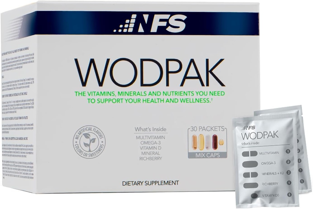 NF Sports WodPak Complete Daily Multivitamin Vitamin Pack for Men and Women, Soft-Gel Berry-Flavored Multivitamin με Βιταμίνη D, Βιταμίνη D3, Ψευδάργυρος, Ωμέγα 3, 30 Σερβιέτες (Pack of 1)