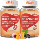 Sugar Free Vitamin C + D3 + çinko Gummies for Yetişkinler 50 +, 9 in 1 Immune Defense Supplement with D3 5000IU, Elderberry, Echinacea, Mullein Leaf for Boost Immunity, Power Antioksi, Vegan (Pack of 2)