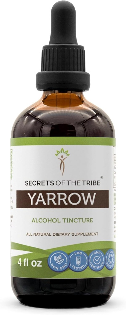 Tribe Yarrow Alkol Ölçeğinin Sırları, Yarrow (Achillea değirmenefolium) kılçık ve Flower Tincture Supplement (4 FL OZ)
