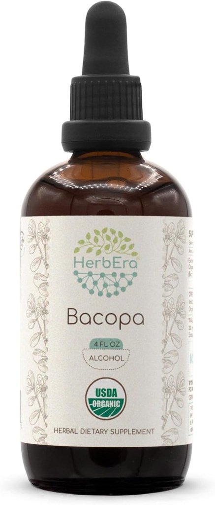 HerbEra Bacopa A120 USDA Organik Tincture | Alkol Türlemesi, Yüksek Lisans Herbal Drops, Relaxation, Pozitif Bilişsel Etkisi | Sertifikalı Organik Bacopa (Bacopa Monnieri)