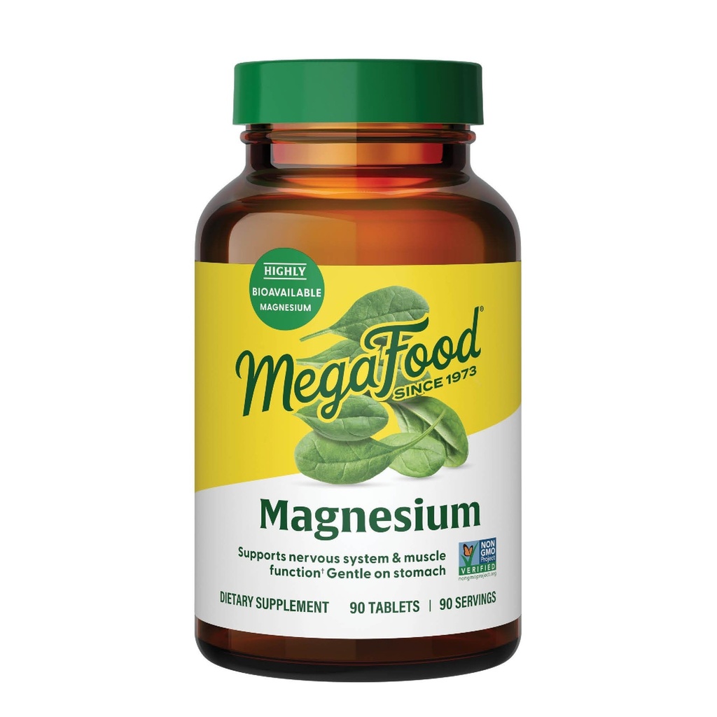MegaFood Magnesium - Υποστηρίζει την καρδιά & το νευρικό σύστημα - Συμπλήρωμα μαγνησίου με ζυμωμένο γλυκινικό μαγνήσιο - Vegan, χωρίς γλουτένη, μη ΓΤΟ και Kosher - Κατασκευασμένο χωρίς 9 αλλεργιογόνα τροφίμων - 90 Tabs